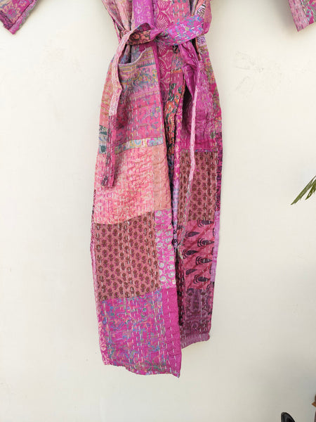 Beautiful Shade Patchwork Handmade Silk Kantha Kimono,Bath Robe,Indian Kantha,Traditional Robe,Bridemade,Longewear/Gift someone Special - 19