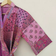 Beautiful Shade Patchwork Handmade Silk Kantha Kimono,Bath Robe,Indian Kantha,Traditional Robe,Bridemade,Longewear/Gift someone Special - 19