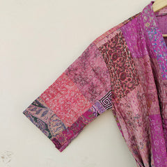Beautiful Shade Patchwork Handmade Silk Kantha Kimono,Bath Robe,Indian Kantha,Traditional Robe,Bridemade,Longewear/Gift someone Special - 19