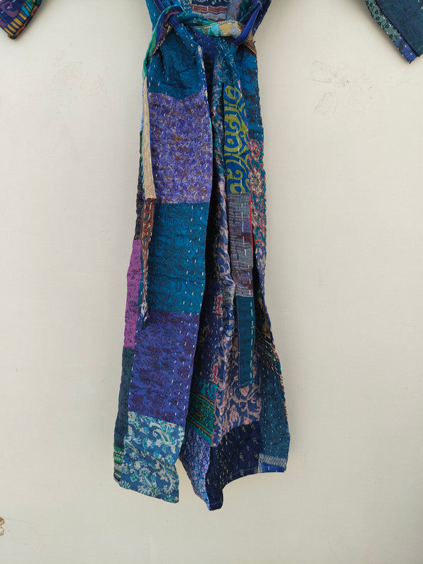 Beautiful Shade Patchwork Handmade Silk Kantha Kimono,Bath Robe,Indian Kantha,Traditional Robe,Bridemade,Longewear/Gift someone Special - 18