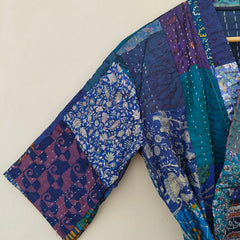 Beautiful Shade Patchwork Handmade Silk Kantha Kimono,Bath Robe,Indian Kantha,Traditional Robe,Bridemade,Longewear/Gift someone Special - 20