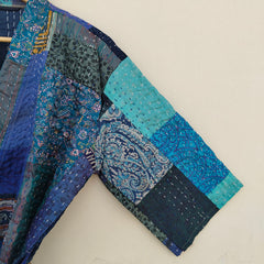Beautiful Shade Patchwork Handmade Silk Kantha Kimono,Bath Robe,Indian Kantha,Traditional Robe,Bridemade,Longewear/Gift someone Special - 18