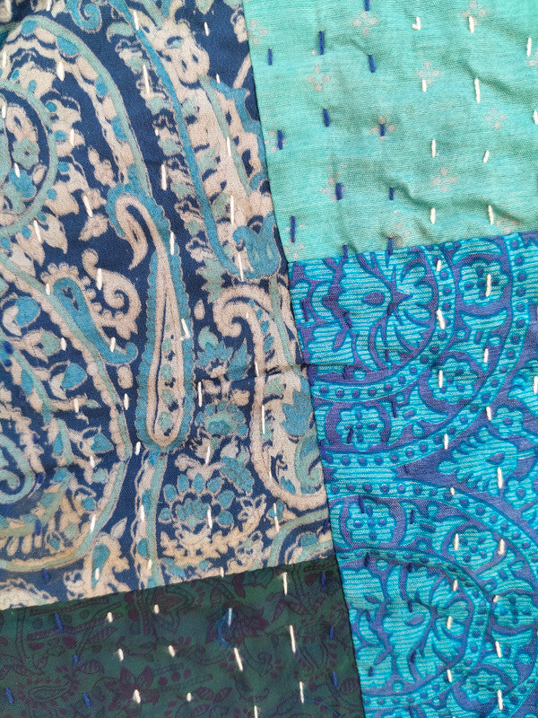 Beautiful Shade Patchwork Handmade Silk Kantha Kimono,Bath Robe,Indian Kantha,Traditional Robe,Bridemade,Longewear/Gift someone Special - 18