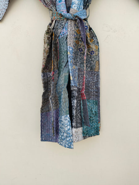 Beautiful Shade Patchwork Handmade Silk Kantha Kimono,Bath Robe,Indian Kantha,Traditional Robe,Bridemade,Longewear/Gift someone Special - 17