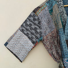 Beautiful Shade Patchwork Handmade Silk Kantha Kimono,Bath Robe,Indian Kantha,Traditional Robe,Bridemade,Longewear/Gift someone Special - 17