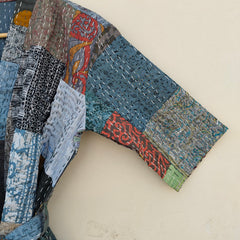 Beautiful Shade Patchwork Handmade Silk Kantha Kimono,Bath Robe,Indian Kantha,Traditional Robe,Bridemade,Longewear/Gift someone Special - 17