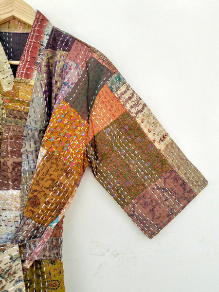 Beautiful Shade Patchwork Handmade Silk Kantha Kimono,Bath Robe,Indian Kantha,Traditional Robe,Bridemade,Longewear/Gift someone Special - 14