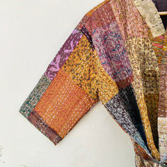 Beautiful Shade Patchwork Handmade Silk Kantha Kimono,Bath Robe,Indian Kantha,Traditional Robe,Bridemade,Longewear/Gift someone Special - 14