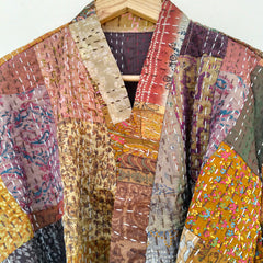 Beautiful Shade Patchwork Handmade Silk Kantha Kimono,Bath Robe,Indian Kantha,Traditional Robe,Bridemade,Longewear/Gift someone Special - 14