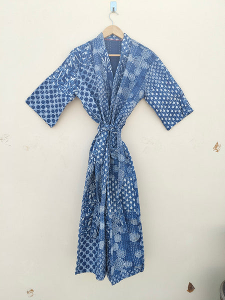 Beautiful Shade Patchwork Handmade Silk Kantha Kimono,Bath Robe,Indian Kantha,Traditional Robe,Bridemade,Longewear/Gift someone Special - 16