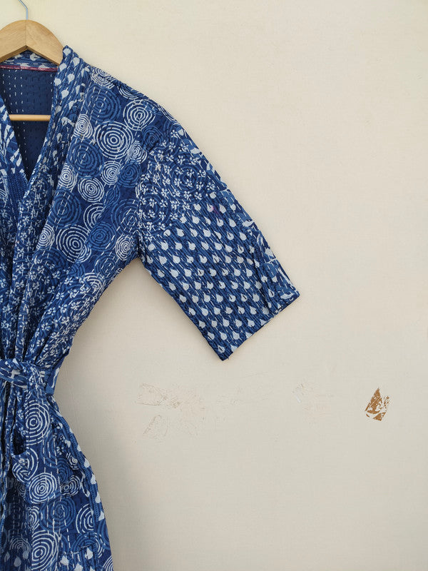 Beautiful Shade Patchwork Handmade Silk Kantha Kimono,Bath Robe,Indian Kantha,Traditional Robe,Bridemade,Longewear/Gift someone Special - 16