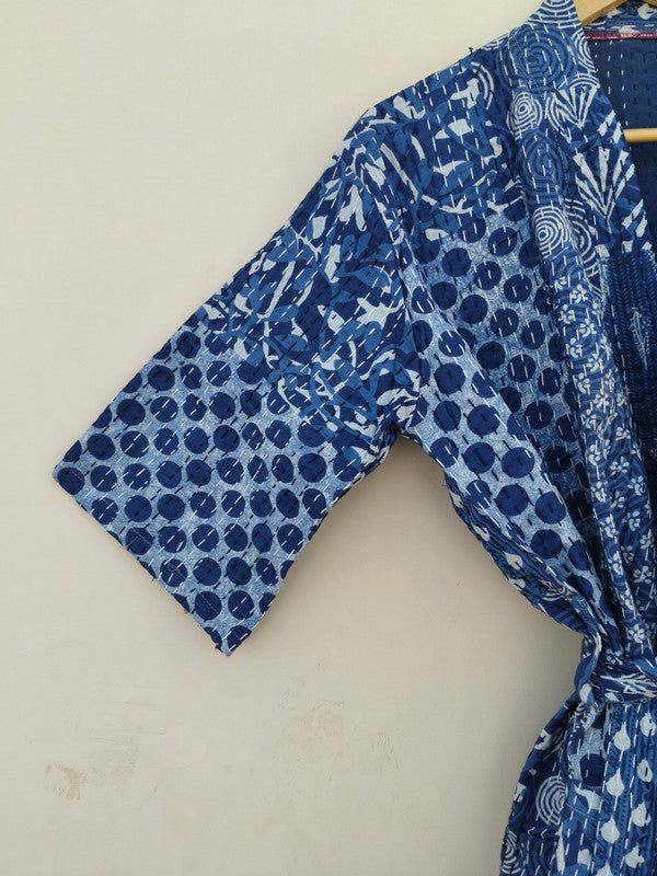 Beautiful Shade Patchwork Handmade Silk Kantha Kimono,Bath Robe,Indian Kantha,Traditional Robe,Bridemade,Longewear/Gift someone Special - 16