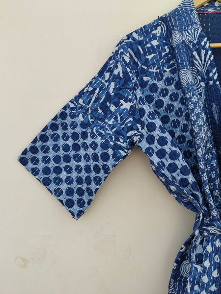 Beautiful Shade Patchwork Handmade Silk Kantha Kimono,Bath Robe,Indian Kantha,Traditional Robe,Bridemade,Longewear/Gift someone Special - 16