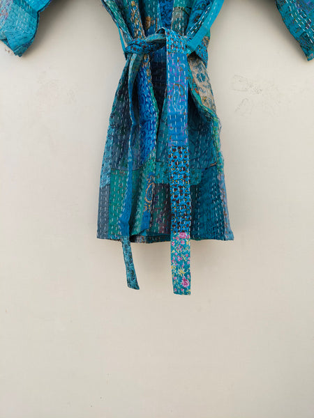 Beautiful Shade Patchwork Handmade Silk Kantha Kimono,Bath Robe,Indian Kantha,Traditional Robe,Bridemade,Longewear/Gift someone Special - 13