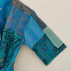 Beautiful Shade Patchwork Handmade Silk Kantha Kimono,Bath Robe,Indian Kantha,Traditional Robe,Bridemade,Longewear/Gift someone Special - 13