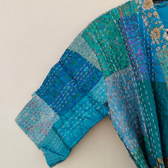 Beautiful Shade Patchwork Handmade Silk Kantha Kimono,Bath Robe,Indian Kantha,Traditional Robe,Bridemade,Longewear/Gift someone Special - 13