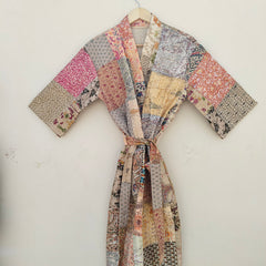 Beautiful Shade Patchwork Handmade Silk Kantha Kimono,Bath Robe,Indian Kantha,Traditional Robe,Bridemade,Longewear/Gift someone Special - 12