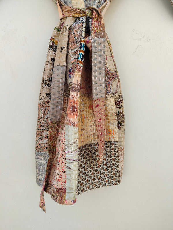Beautiful Shade Patchwork Handmade Silk Kantha Kimono,Bath Robe,Indian Kantha,Traditional Robe,Bridemade,Longewear/Gift someone Special - 12