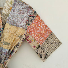 Beautiful Shade Patchwork Handmade Silk Kantha Kimono,Bath Robe,Indian Kantha,Traditional Robe,Bridemade,Longewear/Gift someone Special - 12