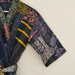Beautiful Shade Patchwork Handmade Silk Kantha Kimono,Bath Robe,Indian Kantha,Traditional Robe,Bridemade,Longewear/Gift someone Special - 11