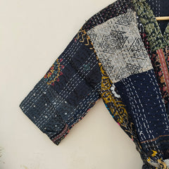 Beautiful Shade Patchwork Handmade Silk Kantha Kimono,Bath Robe,Indian Kantha,Traditional Robe,Bridemade,Longewear/Gift someone Special - 11