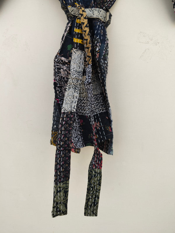 Beautiful Shade Patchwork Handmade Silk Kantha Kimono,Bath Robe,Indian Kantha,Traditional Robe,Bridemade,Longewear/Gift someone Special - 11