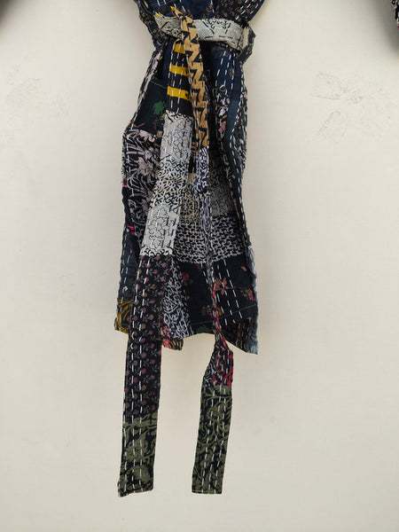 Beautiful Shade Patchwork Handmade Silk Kantha Kimono,Bath Robe,Indian Kantha,Traditional Robe,Bridemade,Longewear/Gift someone Special - 11