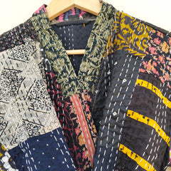 Beautiful Shade Patchwork Handmade Silk Kantha Kimono,Bath Robe,Indian Kantha,Traditional Robe,Bridemade,Longewear/Gift someone Special - 11