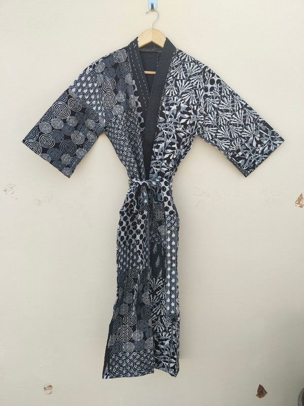 Beautiful Shade Patchwork Handmade Silk Kantha Kimono,Bath Robe,Indian Kantha,Traditional Robe,Bridemade,Longewear/Gift someone Special - 9