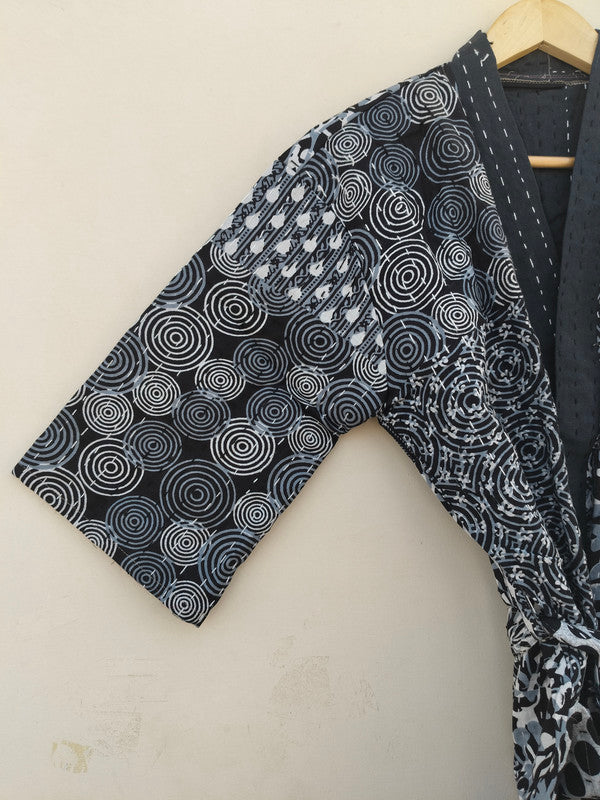 Beautiful Shade Patchwork Handmade Silk Kantha Kimono,Bath Robe,Indian Kantha,Traditional Robe,Bridemade,Longewear/Gift someone Special - 9