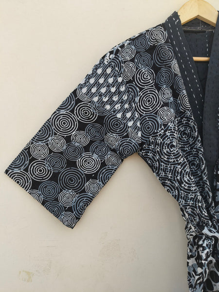 Beautiful Shade Patchwork Handmade Silk Kantha Kimono,Bath Robe,Indian Kantha,Traditional Robe,Bridemade,Longewear/Gift someone Special - 9