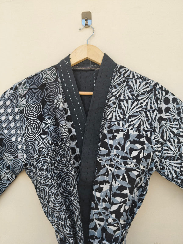 Beautiful Shade Patchwork Handmade Silk Kantha Kimono,Bath Robe,Indian Kantha,Traditional Robe,Bridemade,Longewear/Gift someone Special - 9