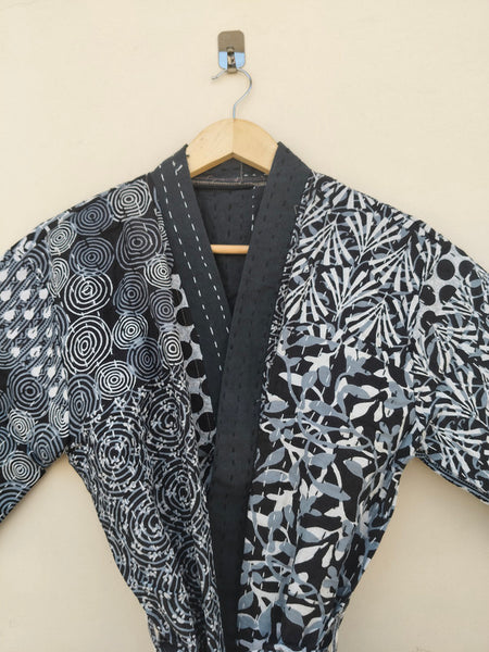 Beautiful Shade Patchwork Handmade Silk Kantha Kimono,Bath Robe,Indian Kantha,Traditional Robe,Bridemade,Longewear/Gift someone Special - 9