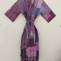 Beautiful Shade Patchwork Handmade Silk Kantha Kimono,Bath Robe,Indian Kantha,Traditional Robe,Bridemade,Longewear/Gift someone Special - 10