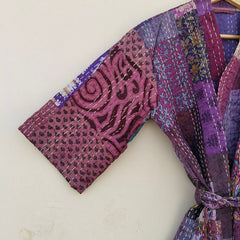 Beautiful Shade Patchwork Handmade Silk Kantha Kimono,Bath Robe,Indian Kantha,Traditional Robe,Bridemade,Longewear/Gift someone Special - 10