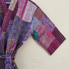 Beautiful Shade Patchwork Handmade Silk Kantha Kimono,Bath Robe,Indian Kantha,Traditional Robe,Bridemade,Longewear/Gift someone Special - 10