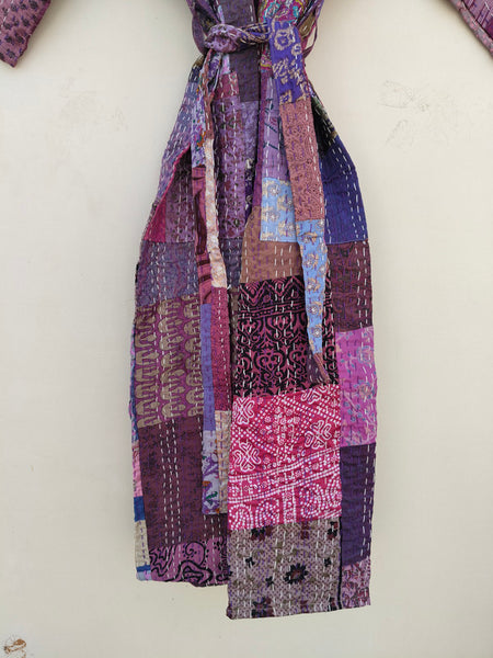 Beautiful Shade Patchwork Handmade Silk Kantha Kimono,Bath Robe,Indian Kantha,Traditional Robe,Bridemade,Longewear/Gift someone Special - 10