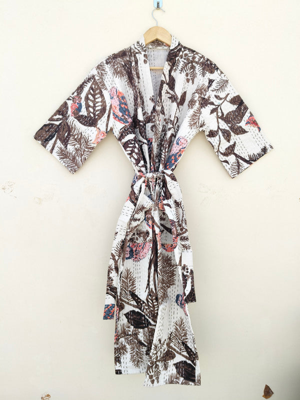 Beautiful Shade Patchwork Handmade Silk Kantha Kimono,Bath Robe,Indian Kantha,Traditional Robe,Bridemade,Longewear/Gift someone Special - 15