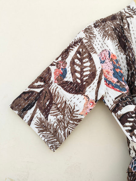 Beautiful Shade Patchwork Handmade Silk Kantha Kimono,Bath Robe,Indian Kantha,Traditional Robe,Bridemade,Longewear/Gift someone Special - 15