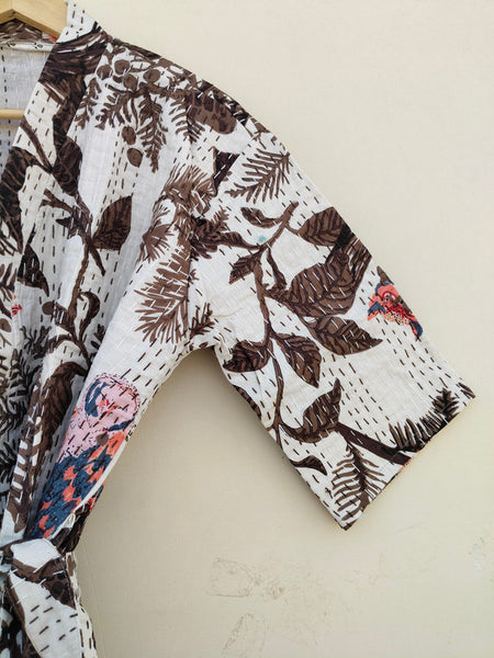 Beautiful Shade Patchwork Handmade Silk Kantha Kimono,Bath Robe,Indian Kantha,Traditional Robe,Bridemade,Longewear/Gift someone Special - 15