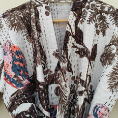 Beautiful Shade Patchwork Handmade Silk Kantha Kimono,Bath Robe,Indian Kantha,Traditional Robe,Bridemade,Longewear/Gift someone Special - 15
