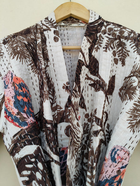 Beautiful Shade Patchwork Handmade Silk Kantha Kimono,Bath Robe,Indian Kantha,Traditional Robe,Bridemade,Longewear/Gift someone Special - 15