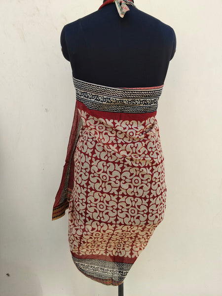 Hand Block Printed Cotton Sarongs & Scarves - Lightweight Summer Dupattas & Beachwear Gifts for Her - 21
