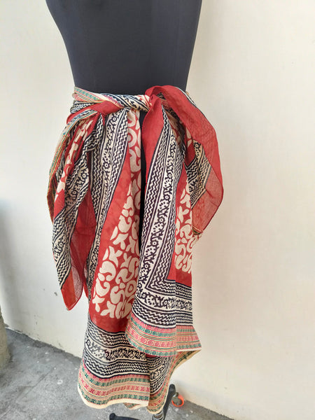Hand Block Printed Cotton Sarongs & Scarves - Lightweight Summer Dupattas & Beachwear Gifts for Her - 21