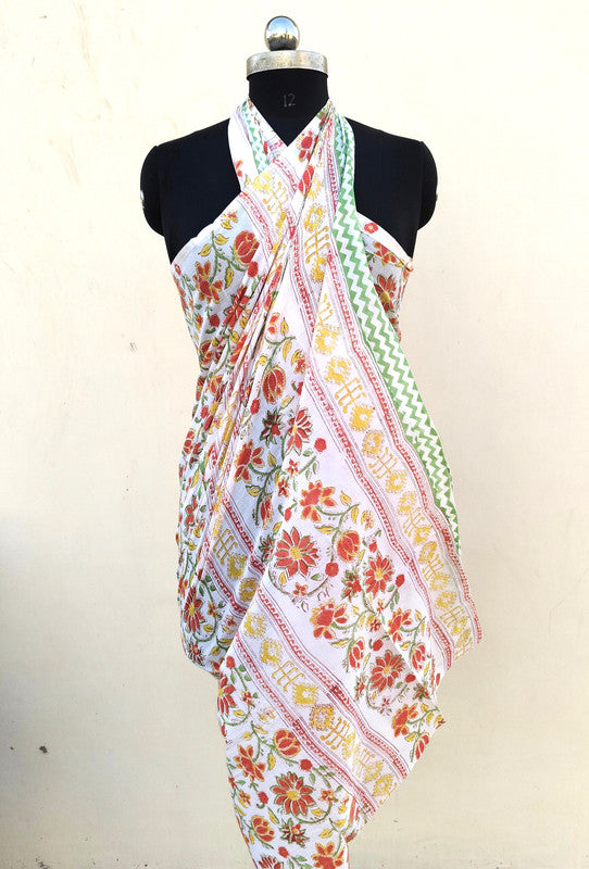 Hand Block Printed Cotton Sarongs & Scarves - Lightweight Summer Dupattas & Beachwear Gifts for Her - 20
