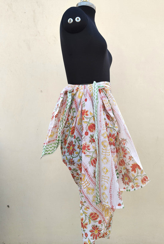 Hand Block Printed Cotton Sarongs & Scarves - Lightweight Summer Dupattas & Beachwear Gifts for Her - 20