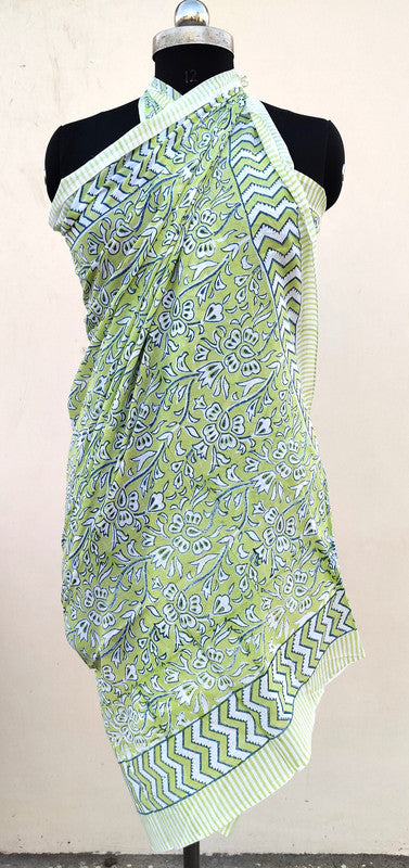 Hand Block Printed Cotton Sarongs & Scarves - Lightweight Summer Dupattas & Beachwear Gifts for Her - 19