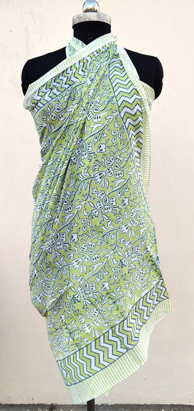 Hand Block Printed Cotton Sarongs & Scarves - Lightweight Summer Dupattas & Beachwear Gifts for Her - 19