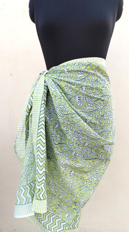 Hand Block Printed Cotton Sarongs & Scarves - Lightweight Summer Dupattas & Beachwear Gifts for Her - 19