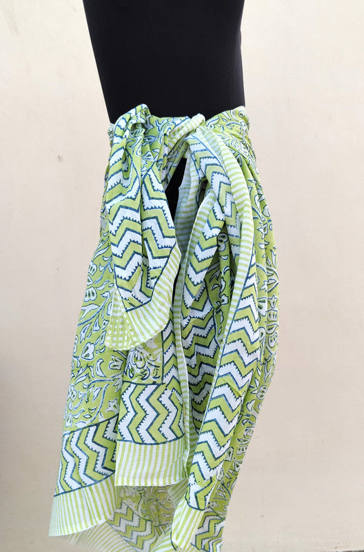Hand Block Printed Cotton Sarongs & Scarves - Lightweight Summer Dupattas & Beachwear Gifts for Her - 19
